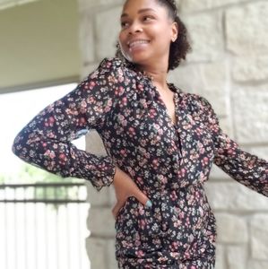 Fraiche by J Gigi Long Sleeve Ditsy Floral Tiered Dress Minidress Women's  S